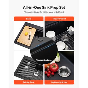 33-Inch Single Bowl Farmhouse <b>Kitchen</b> Sink Workstation Top Mount Granite Drop-In Basin with Multiple Accessories <b>for</b> the Home - Product Image 4