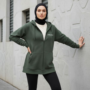 เสื้อฮู้ดซิปสำหรับผู้หญิงมุสลิม ไซส์ใหญ่ ระบายอากาศได้ดี ดีไซน์เรียบง่าย สไตล์มิดชิด แขนยาว ทรงหลวม ใส่เล่นกีฬาหรือใส่ลำลองได้ น้ำหนักเบา - Product Image 1
