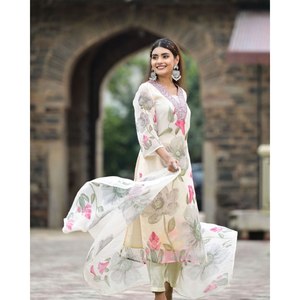 Magnifique ensemble élégant pour soirée, haut et bas avec dupatta, taille XL - Product Image 2