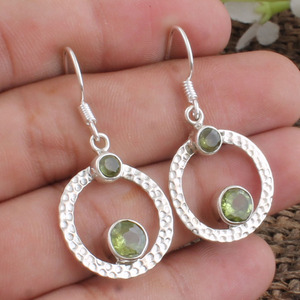 Boucles d'oreilles en argent sterling 925 avec péridot naturel de qualité AAA, pierres précieuses vert olive, bijoux pierres de naissance d'août pour femmes - Product Image 1