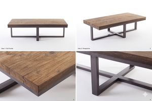 Premium Macron Coffee <b>Table</b> Recycled Wood Heavy Duty Metal Frame Modern Minimalist Living Room Furniture Eco-Friendly Durable - Product Image 6