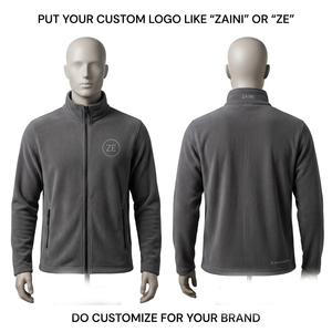 240g Premium Polyester Polar Fleece Thin Long Front Stand Collar Full Zip <b>Puller</b> Jacket Charcoal Embossed Logo - Product Image 1