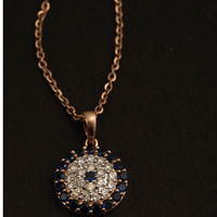 Pendentif floral en diamant rond 0,24 carats avec pierre précieuse bleue en or rose 14 carats, bijou botanique délicat pour femme et idéal pour offrir