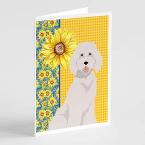 Summer Sunflowers Whimsical A7 Tamaño 5x7 Tarjetas de notas en blanco Paquete de tarjetas de felicitación de caniche blanco estándar 8 Sobres para notas personales - Product Image 1