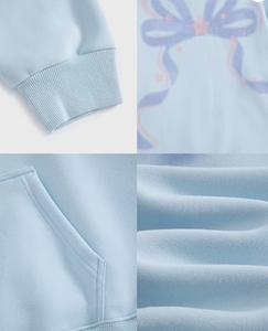 เสื้อสเวตเชิ้ตมีฮู้ดสีฟ้าอ่อนสำหรับผู้หญิง พิมพ์ลายไล่เฉดสี แขนยาว สวมใส่สบายๆ ทรงหลวม ผ้าฝ้าย 100% เหมาะสำหรับฤดูใบไม้ผลิ - Product Image 5