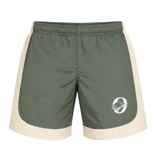 Mens Olive Green Neutral Nylon Hoodie <b>Shorts</b> Set Quarter <b>Zip</b> Colorblock Lightweight Sports Training Running Casual Outfit - Product Image 4