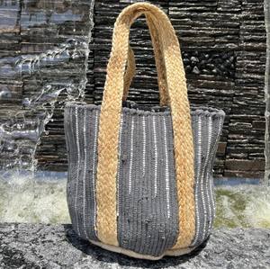 Sac fourre-tout bandoulière bohème en coton et jute écologique pour femme, multicolore, réutilisable, personnalisable, tendance, pour la plage - Product Image 2