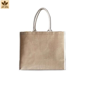 Bolsa de Compras de Yute Natural Laminada con Logotipo Personalizado, con Ribete, Ecológica, Reutilizable, al por Mayor, OEM, ODM, Promocional - Product Image 1