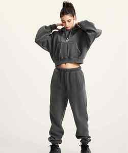 Custom Made Distressed Pullover <b>Towel</b> Embroidery Tracksuit 2 Pieces Cozy Sweatpants and Cropped <b>Hoodie</b> Set for Women - Product Image 4