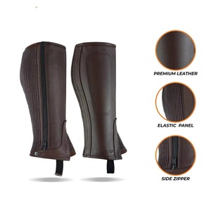 Heavy Duty Cowhide Horse <b>Riding</b> <b>Chaps</b> Adjustable Equestrian Half <b>Chaps</b> Outdoor Horseback <b>Riding</b> Protective Calf Protector - Product Image 3