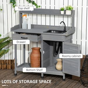 Tavolo da Lavoro Grigio per Esterni con Lavello, Rubinetto e Cassetto per Giardino, Patio e Serra - Product Image 4