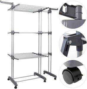 Tendedero de Ropa de Acero Inoxidable de 3 Niveles, Resistente, con Ruedas, Plegable, Tipo Piso, Organizador de Ropa para Sala de Estar - Product Image 2