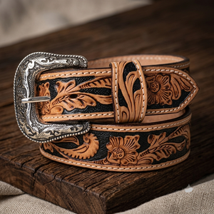 Cinturón de Cuero para Hombre, Estilo Western, con Grabado Floral Tallado a Mano, Color Marrón, para Jeans o Pantalones, con Hebilla de Bronce Antiguo - Product Image 6