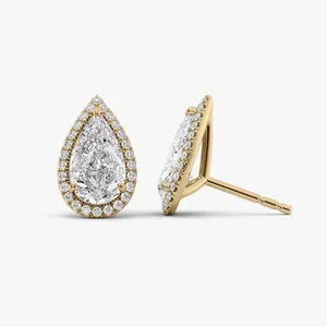 Boucles d'oreilles de luxe unisexes en or jaune 14 carats avec diamant de laboratoire taille poire 2,30 carats certifié IGI - Product Image 2