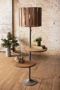 Industrial Floor Lamp Wood Shade Cylindrical Design Metal Base Adjustable Height LED 2700K Warm White - Product Image 5