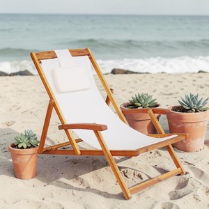 Silla de Playa Plegable ThinhPhu de Madera, Muebles de Exterior con Tela Oxford, Respaldo Sólido Estilo Luna, Plegable para Jardín y Piscina - Product Image 6