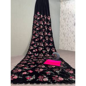 Bhanderi - Hermoso Sari Negro sin Costuras para Fiesta con Bordado de Lentejuelas - Product Image 2