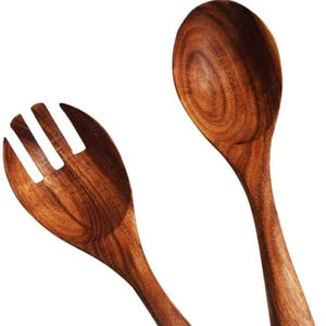 Ensemble de cuillères de cuisine en bois, cuillères de service en bois massif de 2 pouces pour mélanger, remuer, ustensiles de cuisine antiadhésifs, vaisselle, louche - Product Image 1