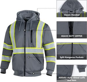 Reflective Safety Hoodie Jacket Class 2 ANSI High Quality Winter Work Wear Hi Vi - Product Image 3