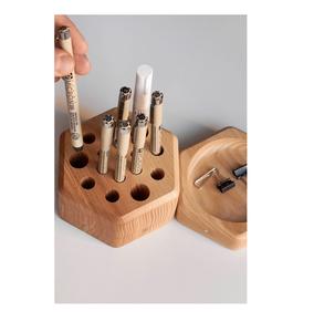 Organisateur de bureau en bois de qualité supérieure, logo personnalisé, fournitures de bureau, support à stylos en bois durable |   Porte-stylo d'entreprise élégant - Product Image 3