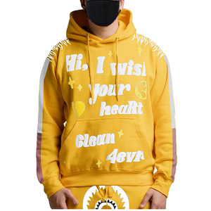 Ensemble de survêtement jaune à capuche, imprimé numérique intégral, motif lettres, streetwear pour hommes adultes, coupe régulière, taille élastique, automne - Product Image 3