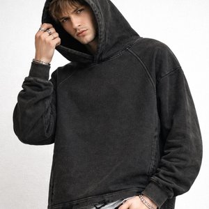 Sudadera con Capucha Extra Grande para Hombre, Color Sólido, Felpa de Algodón Lavado, Estilo Casual Urbano, Corte Regular, Estilo Otoñal - Product Image 1