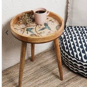 Ensemble de 3 tables basses gigognes en bois de manguier style Metropolis, mobilier de salon industriel moderne en fer noir pour la maison - Product Image 1