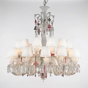 Lustre en cristal avec abat-jour blancs, design traditionnel, montage au plafond, décoration intérieure, éclairage artisanal pour salon - Product Image 4