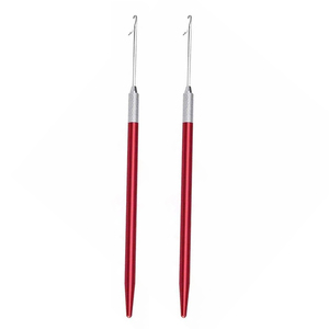 Slim Red Handle Micro Ring Hair Extension <b>Threader</b> Latch Hook <b>Needle</b> Holder Tool Set For Salon Weaving Fitting Hardware - Product Image 1