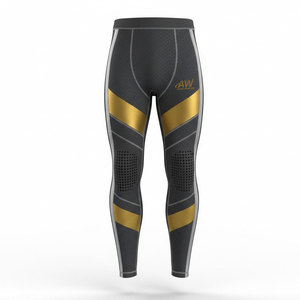 AW Men Compression <b>Leggings</b> Full Length Geometric Pattern Spandex Nylon Elastic Waistband <b>Gold</b> Accents - Product Image 6
