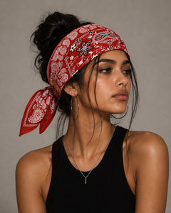 Bandana en coton respirant rouge vif pour hommes et femmes, foulard floral unisexe pour le streetwear quotidien, les voyages et les festivals - Product Image 3