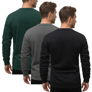 เสื้อสเวตเชิ้ตคอกลมแขนยาวผู้ชาย ผ้าฝ้าย สีพื้น ทรงปกติ สวมใส่สบาย ผ้าถัก คอโอ ป้องกันการหดตัว สีดำ สีเขียว สีเทา - Product Image 5