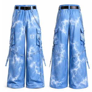 Pantalones Anchos Góticos de Secado Rápido y Ecológicos, Cintura Media, Corte Holgado con Cadenas y Bolsillos, Estilo Primavera, Jeans para Hombre - Product Image 4