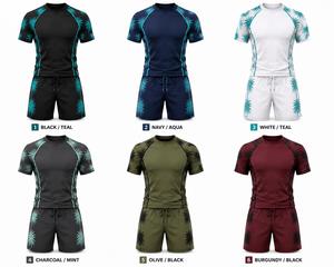 Conjunto de Rash Guard para Hombre Más Vendido, Negro, de Spandex Transpirable de Secado Rápido, con Estampado de Palmeras Teal, Top de Manga Larga y Pantalones Cortos para Ropa Deportiva - Product Image 6