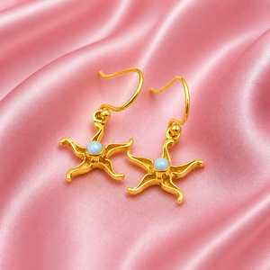 Pure 925 Sterling Silver Larimar Star <b>Dangle</b> <b>Earrings</b> Handmade Celestial Drop <b>Earrings</b> Women Gift Rose <b>Gold</b> & Yellow <b>Gold</b> Plated - Product Image 4