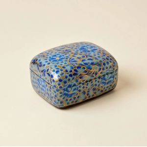 Handcrafted Kashmiri Paper Mache Blue Floral <b>Treasure</b> <b>Box</b> Artisan Jewellery Keepsake Gift Made in India - Product Image 3