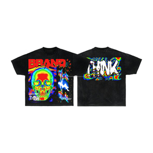 Camisetas de algodón oversize de estilo urbano personalizadas con lavado ácido, vintage, de gramaje pesado, con pedrería, corte holgado y gráficos para hombre - Product Image 4