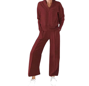 Chándal unisex de manga larga, cuello redondo, color sólido, ropa informal, transpirable, 100% algodón, peso medio, corte regular, color personalizado - Product Image 3