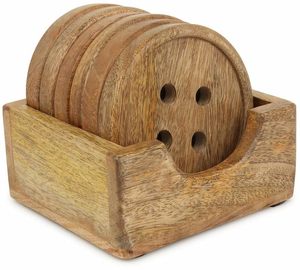 Ensemble de sous-verres en bois écologiques avec design bouton, sous-verres ronds en bois naturel pour tables de café, de salle à manger et de cuisine - Product Image 5