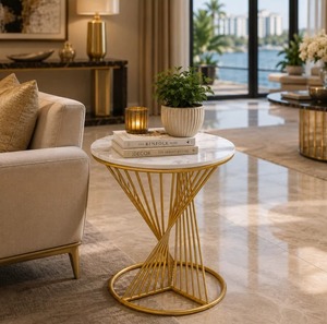 Table basse en métal décorative de style industriel moderne avec plateau et design à trois pieds, contemporaine, non pliable, pour le mobilier de salon - Product Image 3