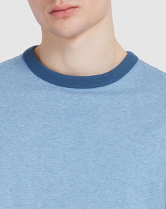 T-shirt Homme Bleu Manches Courtes Qualité Supérieure Coupe Classique 100% Coton Jersey Bordure Contrastante Col Rond Tenue Décontractée 2026 Vente en Gros - Product Image 4