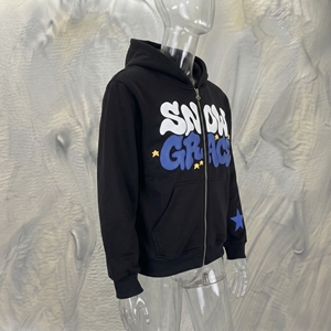 เสื้อฮู้ดซิป Snow Grace รุ่น Unisex สีดำ ผ้าฝ้ายเฟรนช์เทอร์รี่ เสื้อกันหนาวลำลองสำหรับฤดูหนาว ลายดาว - Product Image 3