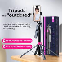 Perche à selfie SS2 avec suivi IA du visage, 1,65 m (64 po), trépied en alliage d'aluminium compatible appareil photo avec poignée rotative et télécommande magnétique
