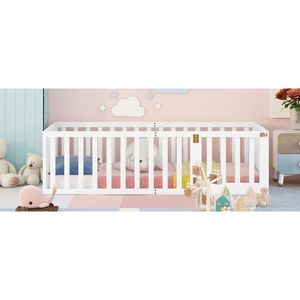 Letto a pavimento in legno bianco per bambini con recinzione e porta, misura Twin - Codice prodotto precedente WF289661AAK - Product Image 4