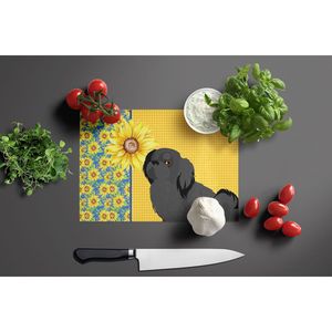 Tabla de cortar de vidrio templado decorativa de girasoles de verano, tabla de servir de cocina de gran tamaño, platos de diseño pekinés negro - Product Image 3