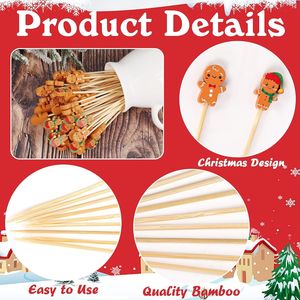 160 Stuzzicadenti Natalizi a Forma di Omino di Pan di Zenzero in Bambù per Decorazione Torte, Antipasti e Bevande, Decorazioni per Feste - Product Image 2