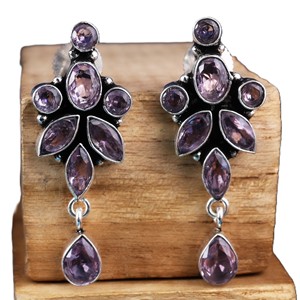 Wholesale Oxidized <b>Silver</b> Multi <b>Earrings</b> for Women | Handmade Boho <b>Dangle</b> <b>Earrings</b> | Ethnic Gemstone Jewelry Bulk - Product Image 5
