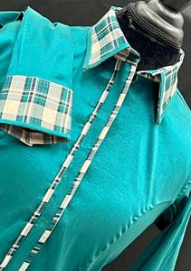 Camisa Western Show de vaquera hecha a mano en tafetán elástico con acento verde azulado - Product Image 2