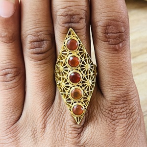Top Choice Latest Carnelian Geometric Brass <b>Ring</b> 18k Gold Plated Multi Gemstone <b>Ring</b> Statement Large Wholesale <b>Ring</b> For Women - Product Image 4