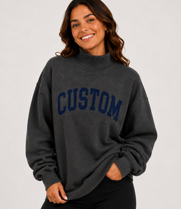 Women's Oversized Mock Neck Sweatshirt with Custom Logo Printing, 100% Cotton Fabric, Soft Touch, <b>Drop</b> Shoulder Fit - Product Image 1